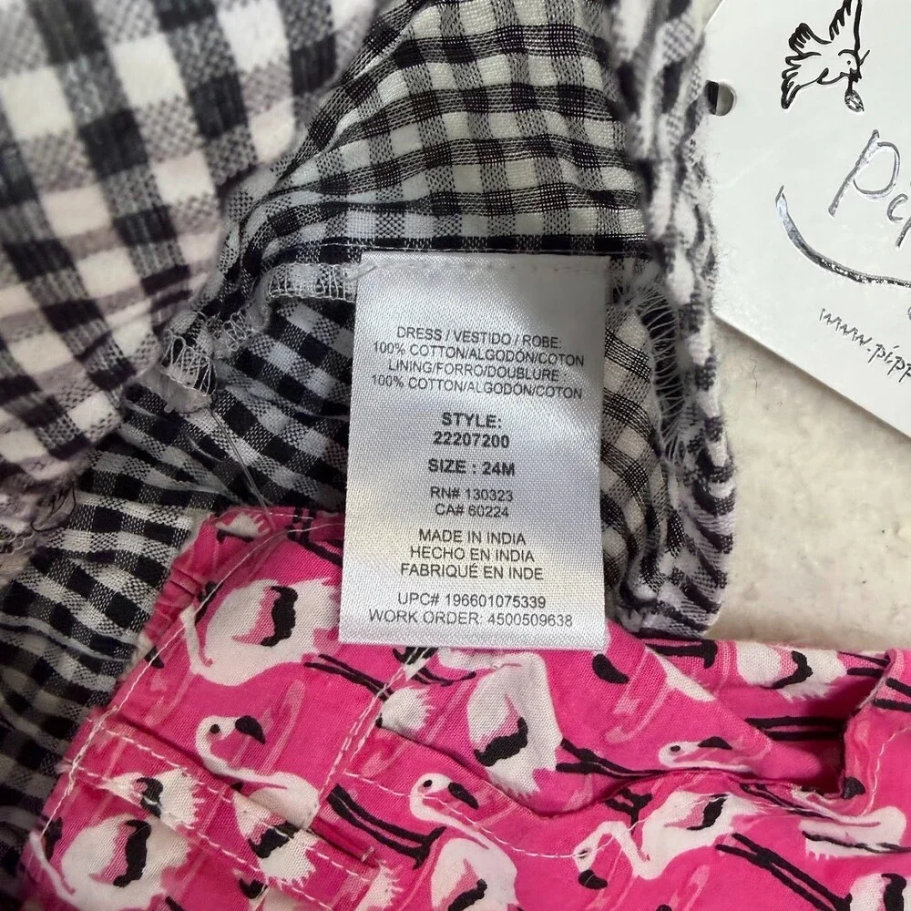 Pippa & Julie Girls Black and White Checkered Pink Flamingo Print Short Set 24M